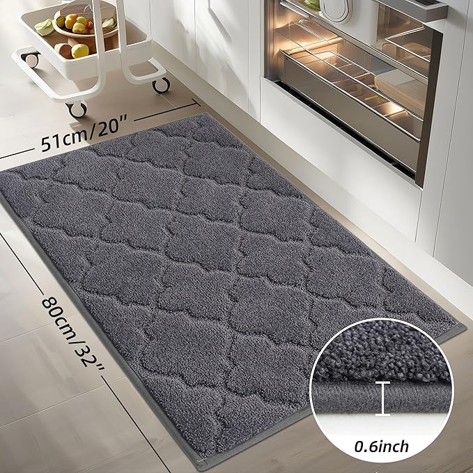 COSY HOMEER Kitchen Rugs Washable Non Slip Kitchen Mats for Floor Absorbent Kitchen Carpet 20" x 32" Soft Rugs for Kitchen,Sink Mat,Entrance,Area Rugs,Dark Grey