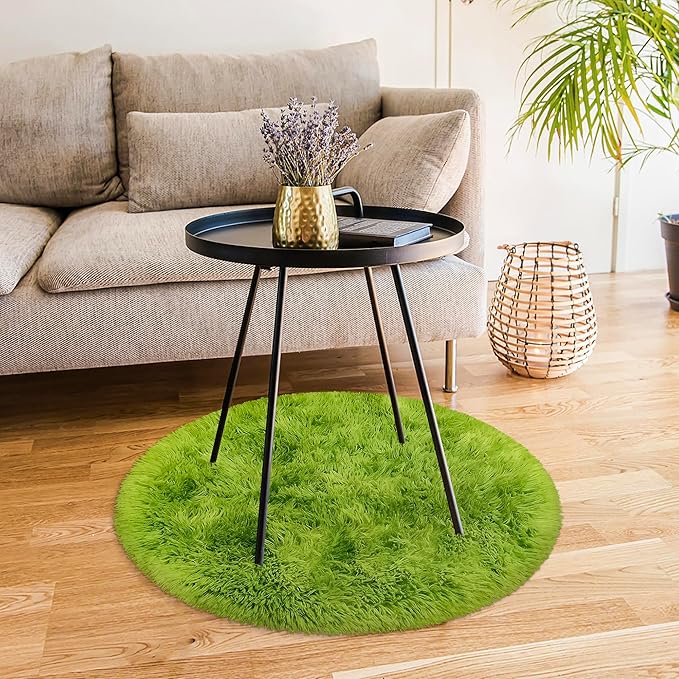 Tie Dye Green Round Rugs Small 3x3 ft Fluffy Circle Rug Furry Carpet Shaggy Circular Fuzzy Plush Area Rug for Girls Bedroom Kids Room Living Room Nursery Cute Room Decor Pet mat Doormat