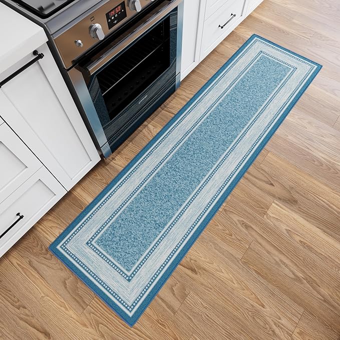 Ottomanson Hallway Runner Rug 1'10" x 7' Non Slip Border Area Rugs Easy to Clean Laundry Rug Runner Durable & Pet Friendly Floor Carpet Runners for Hallways Entryway Living Room Kitchen, Turquoise