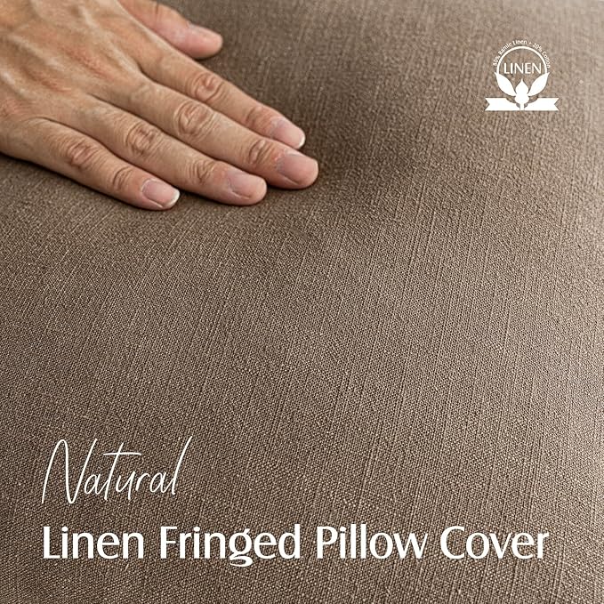 Foindtower Set of 2 Decorative Linen Fringe Throw Pillow Covers Boho Farmhouse Cushion Cover with Tassels Accent Pillowcase for Couch Bed Sofa Living Room Home Bedroom Decor, 12×24 Inch, Light Brown