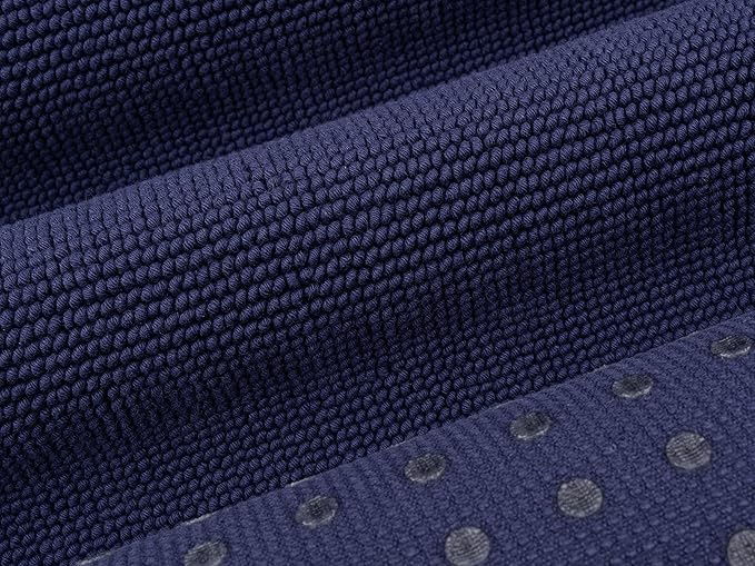 Cotton Paradise 100% Cotton Non Slip Bath Mats for Bathroom, 20x34 inch Soft Absorbent Quick Dry Machine Washable Floor Bath Mat, Navy Blue Bath Rug