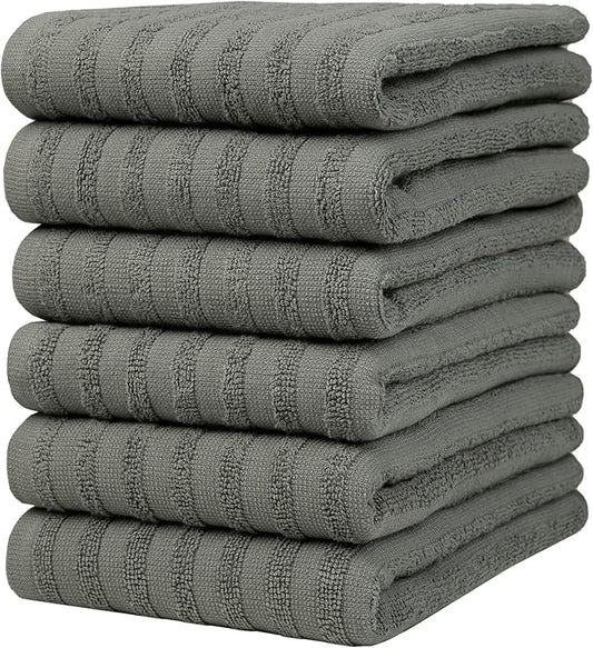 Premium Kitchen Towels, Solid Hand Towels (20”x 28”, 6 Pack) Highly Absorbent with Hanging Loop Anthracite