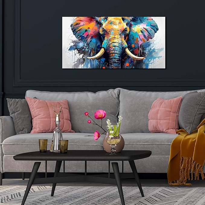 ZHAOSHOP Elephant Pictures Wall Decor for Living Room - Blue Wall Decor for Office - Boys Bedroom Wall Decor Size 20" x 40"