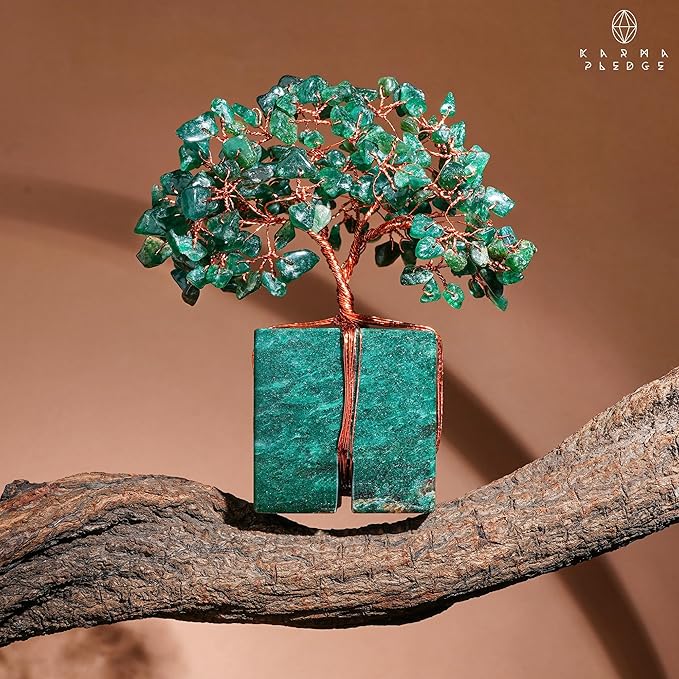 Crystal Tree of Life for Home and Office Decor, Handmade Raw Crystal Base Green Aventurine Chakra Healing Crystal Tree for Positive Energy, Money, Good Luck, Christmas Décor, Birthday Gifts for Women
