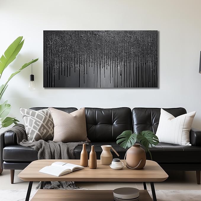 Abstract Painting Wall Art for Bedroom Black Pictures for Living Room Canvas Wall Decor for Office Men Size 24 x 47 Inch