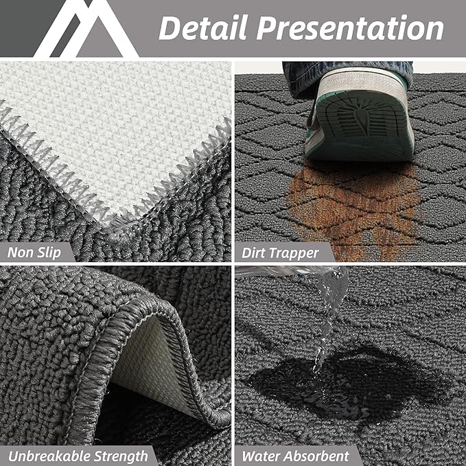 COSY HOMEER 60x24Inch/36X24Inch Kitchen Rugs Sets Non-Slip Washable Kitchen Mats for Floor Polypropylene Absorbent Kitchen Runner for Kitchen Sink Hallway Entryway(Grey)