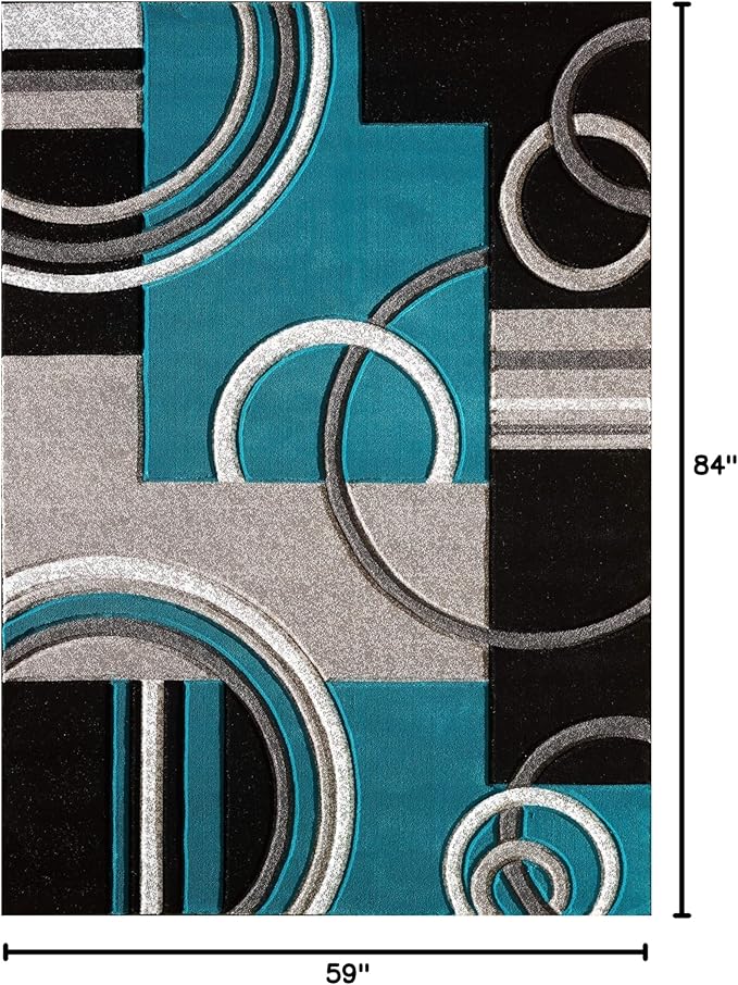 GLORY RUGS Area Rug Modern Soft Hand Carved Contemporary Floor Carpet with Premium Fluffy Texture for Indoor Living Dining Room and Bedroom Area (Turquoise, 5x7)