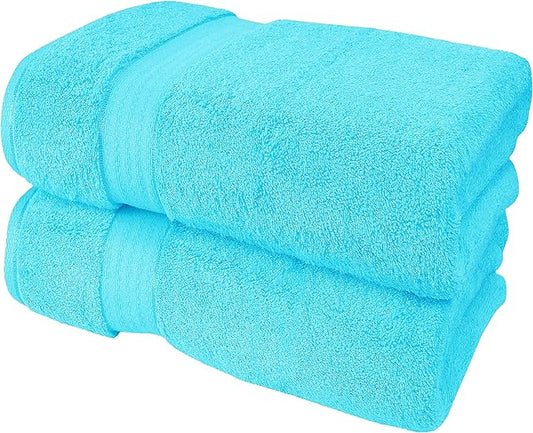 GLAMBURG 700 GSM Premium Oversized Extra Large Cotton 2 Pack Bath Sheet 35x70-100% Combed Cotton - Luxury Hotel & Spa Quality - Durable Ultra Soft Highly Absorbent - Turquoise Blue
