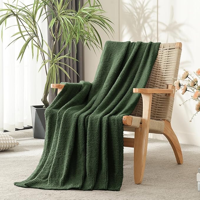 JOOJA Knit Throw Blanket Super Soft Warm Blanket for Couch Lightweight Fluffy Blanket for Bed Sofa 60x80 Inches Dark Green
