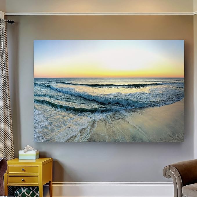 Renditions Gallery Canvas Beach Decor Paintings & Prints Ocean Sunrise View above Sea Waves Nature Hanging Artwork for Bedroom Office Kitchen Decor - 12"X18" LT08