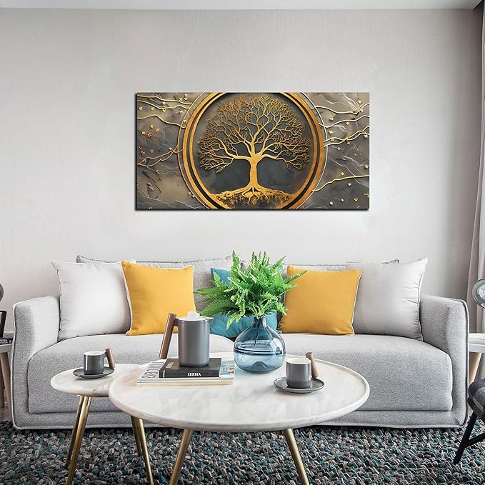 Trees Canvas Wall Art for Living Room - Gold Wall Art for Office - Canvas Art Wall Decor for Dining Room Size 20" x 40"