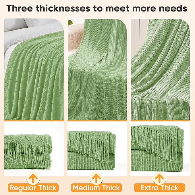 inhand Knitted Basil Throw Blanket for Couch Bed,Chunky Chenille Woven Soft Warm Christmas Blankets Gifts for Women with Tassels,Lightweight Cozy Boho Farmhouse Fall Winter Decor,50"x60",Extra Thick