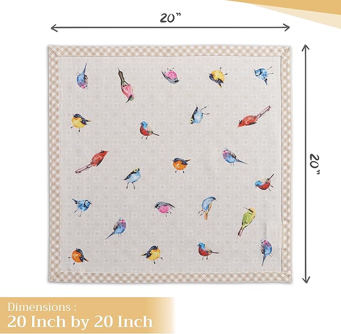 Maison d' Hermine Cloth Napkins Set of 4 100% Cotton Everyday Reusable Square Napkins Cloth Washable, Dinner, Party, Wedding, Restaurant, Spring/Summer (Birdies On Wire, 20" x 20")