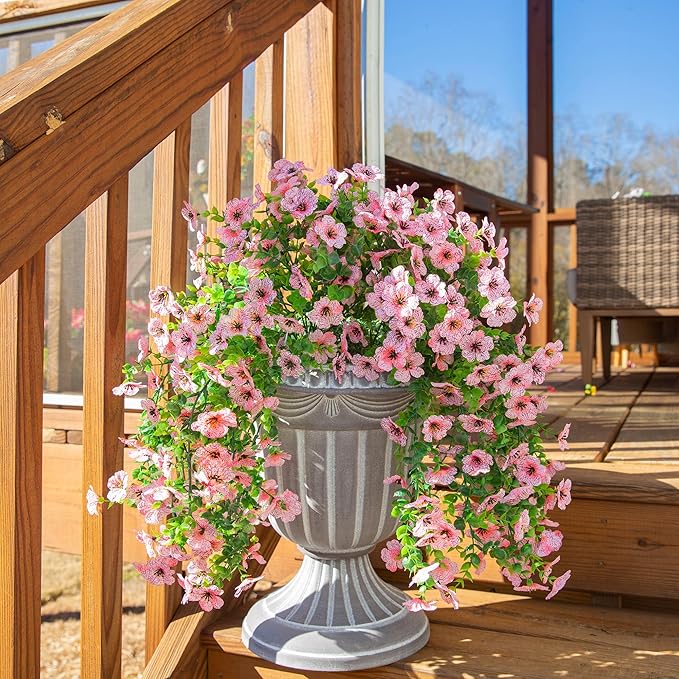 Artificial Flowers for Outdoors Decoration, 2Pcs Pink Fake Hanging Spring Summer Decor, Lifelike Plants, UV & Fading Resistant Flower for Porch Patio Balcony Planter Yard Home Garden