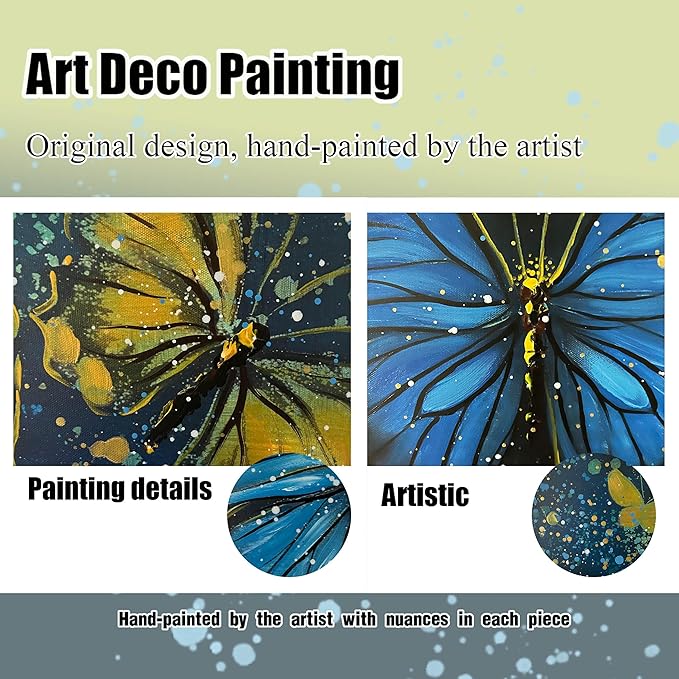 Bedroom Butterfly Pictures Wall Decor for Women - Gold and Blue Wall Art for Living Room - Framed Hand Painted Oil Paintings on Canvas Wall Art Size 29" x 59"