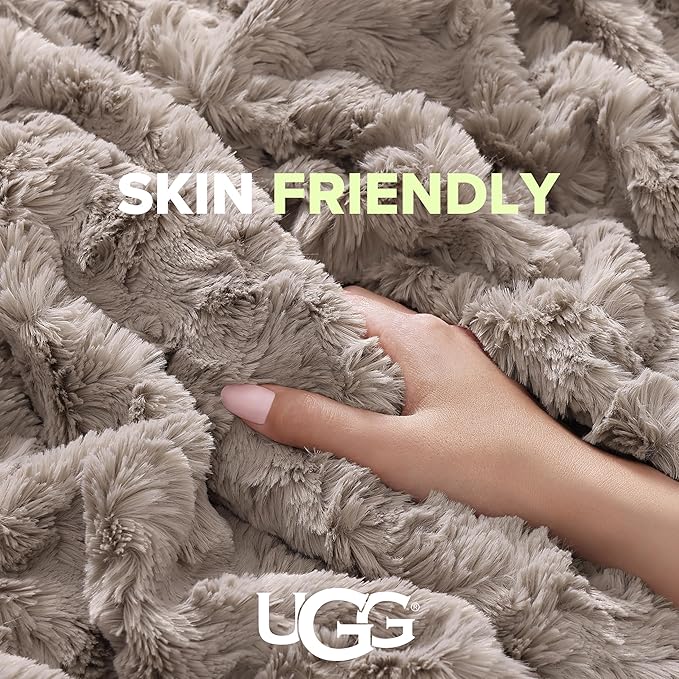UGG Faux Fur Brown Throw Blankets for Bed, Fuzzy Blanket, Luxury Throws for Couch, Hypoallergenic Double-Sided, Cozy Cute Fall Decor, 50-inch x 70-inch, Oyster Brown (Adalee)