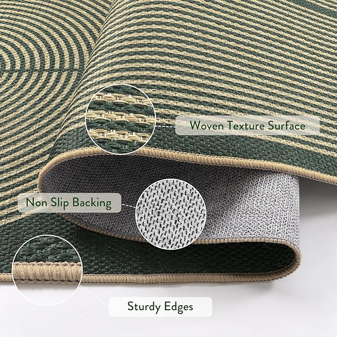 Lahome Modern Rainbow Easy Jute Indoor Outdoor Rugs, 5x7 Dark Green Rug for Living Room Office, Farmhouse Non Slip Non Shedding Floor Carpet for Dining Room Deck Sunroom