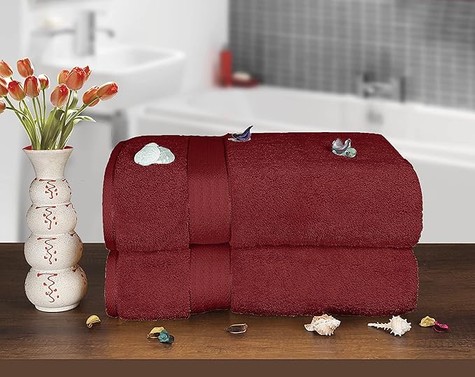 GLAMBURG 700 GSM Premium Oversized Extra Large Cotton Bath Sheet 35x70-100% Combed Cotton - Luxury Hotel & Spa Quality - Durable Ultra Soft Highly Absorbent - Burgundy
