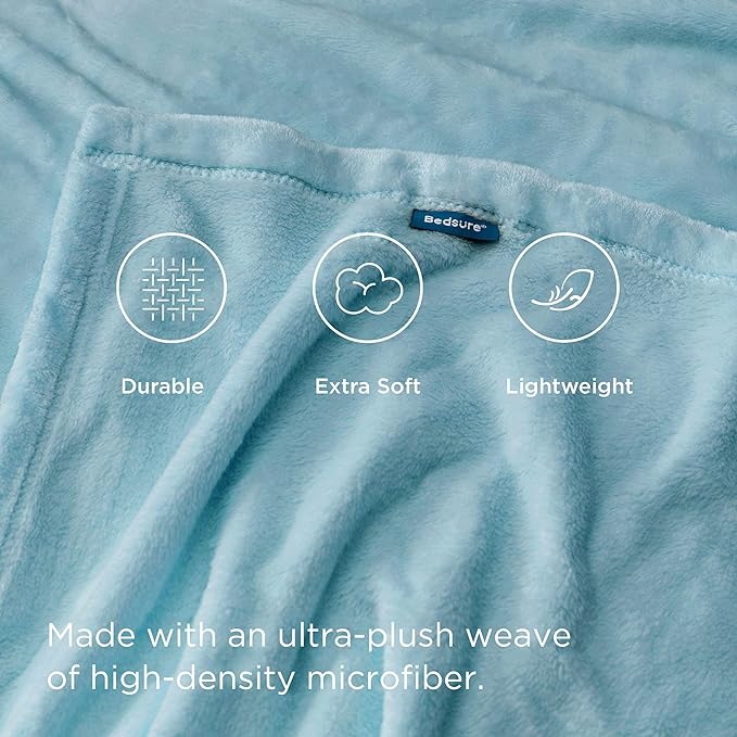 Bedsure GentleSoft Fleece Blankets Twin Size River Blue - 300GSM Lightweight Plush Fuzzy Cozy Soft Blanket for Bed, Sofa, Couch, Travel, Camping, 60x80 inches
