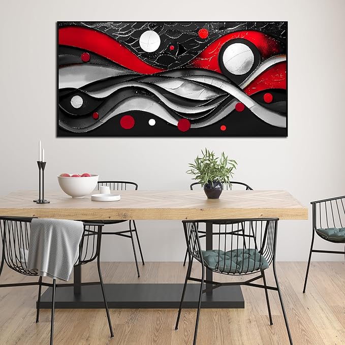 Ouzzlie Black White Wall Decor Bedroom Large Abstract Wall Art Modern Wall Art Decor Red Paintings for Living Room 29" x 59"