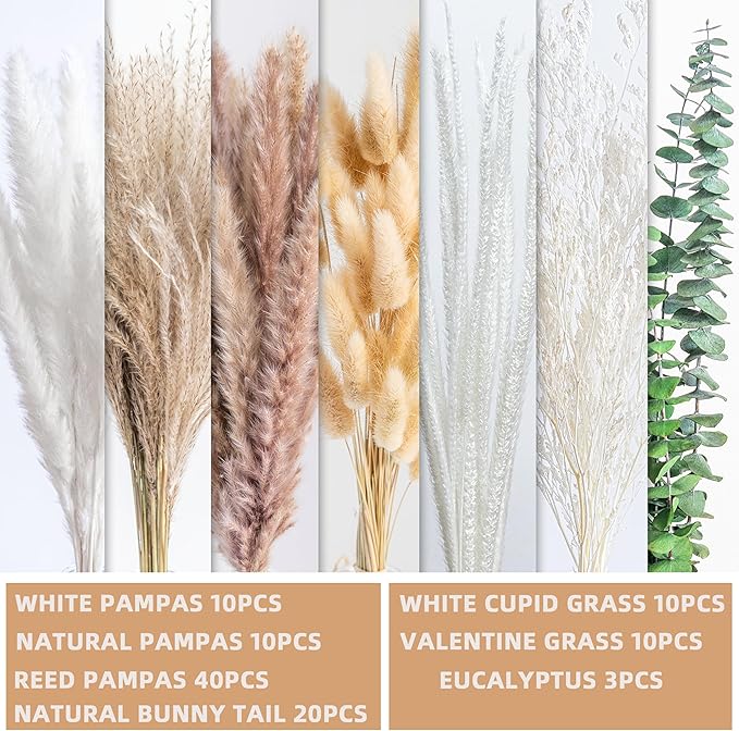 Boho Decor Pampas Grass and Eucalyptus Bouquet,pompas Grass Dried Flowers Arrangement for Centerpiece Table Decor,Wedding,Home,Room,Rustic Decor