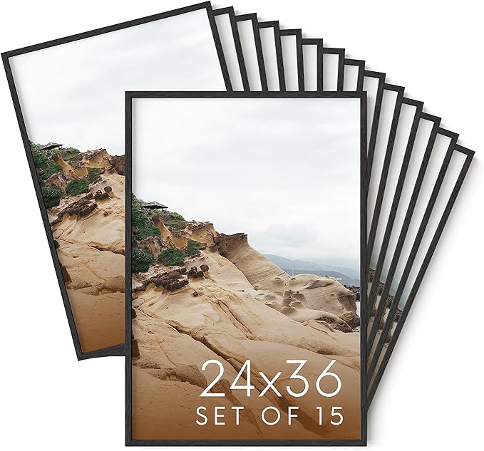 Haus and Hues 24x36 Black Oak Wood Picture Frames Set of 15 - Premium Bulk Picture Frames 24x36 Bundle - Elegant Gallery Wall Frame Set for Posters, Art Display - Ideal for Wall Decor in Home & Office