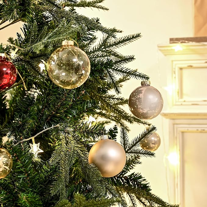 Champagne Glass Christmas Ball Ornaments for Tree, 2.36” Christmas Hanging Ornaments Set of 12 Xmas Baubles for Holiday Party Xmas Tree Decorations Gifts