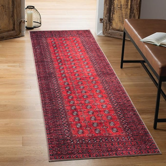 Keen Home Design 2x10 Rug - Machine Washable Runner Rug with Non-Slip Backing, Ideal for Hallway, Entryway, Kitchen, Laundry Room - Vintage, Easy Clean, Durable, Low Pile - (2'6" x 10')