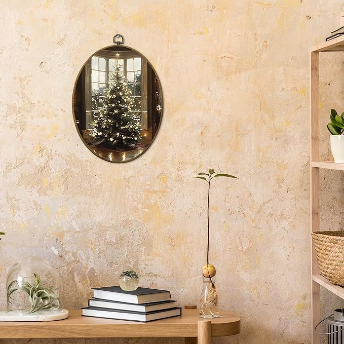 CUANFDDSF Vintage Christmas Tree Oval Wall Art Decor, Magical Cottagecore Winter Xmas Tree Holiday Wall Hanging Decor, Cozy Christmas Framed Canvas Prints for Home Bedroom Living Room, 8.6x11.4 Inch