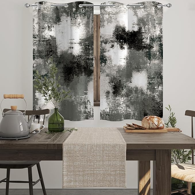 Asuexpect Black Grey Abstract Curtains 2 Panels Abstract Rust Curtain Room Darkening Grommet Window Treatments Modern Decorative for Bedroom Living Room, 26x36 Inches, Black Grey