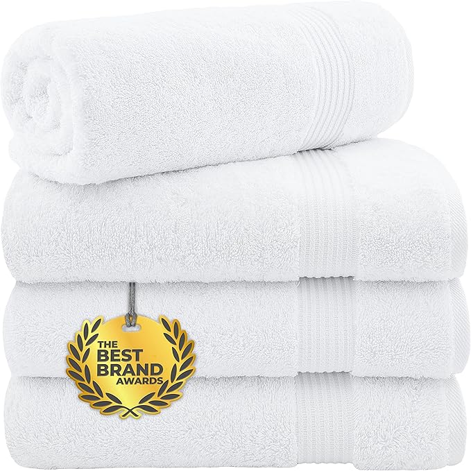 Cotton Paradise 4 Piece Turkish Bath Towels for Bathroom, Extra Large Soft Plush Towels Bathroom Set, White