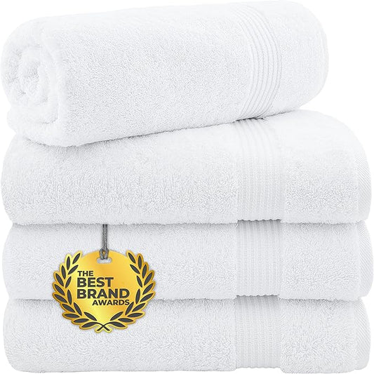Cotton Paradise 4 Piece Turkish Bath Towels for Bathroom, Extra Large Soft Plush Towels Bathroom Set, White