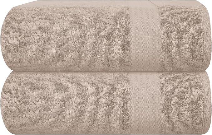 GLAMBURG Premium Cotton Oversized 2 Pack Bath Sheet 35x70-100% Pure Cotton - Ideal for Everyday use - Ultra Soft & Highly Absorbent - Machine Washable – Tan