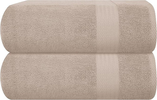 GLAMBURG Premium Cotton Oversized 2 Pack Bath Sheet 35x70-100% Pure Cotton - Ideal for Everyday use - Ultra Soft & Highly Absorbent - Machine Washable – Tan
