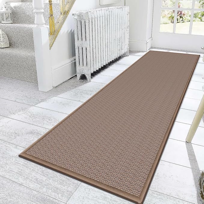 GOYLSER Jute Washable Rug Runner for Hallway, Low Pile Rubber Laundry Runner Rugs, 10 ft Woven Hall Rugs Runners Non Slip, Light Brown