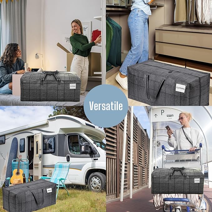 VENO 6 Pack Moving Bags w/Backpack Straps, Heavy Duty, Moving Boxes Alternative, Packing Supplies, Large Storage Totes for Dorm Room Essentials with Zipper for Clothes (Windowpane, 6 Pack)