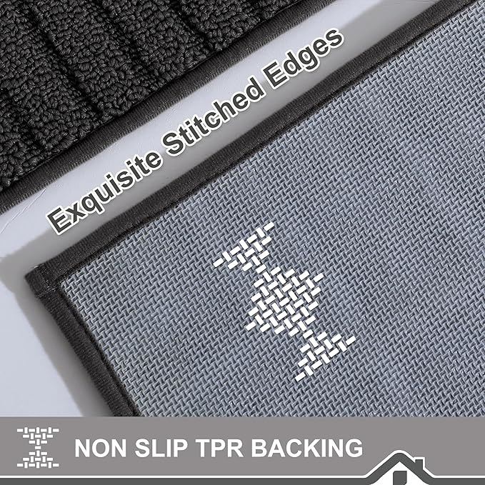 BEQHAUSE-Kitchen-Rugs-and-Mats Non Slip Kitchen Runner Rug Absorbent Kitchen Mats for Floor Machine Washable Kitchens Floormat,Black 24x60inch