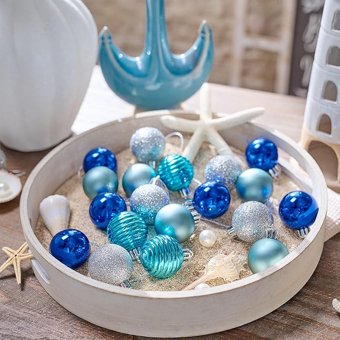Valery Madelyn 1.57 Inches Small Christmas Tree Decorations Ornament Set for 4th of July Fall Halloween, 24ct Navy Blue and Silver Shatterproof Hanging Ball Ornaments Holiday Party Decor