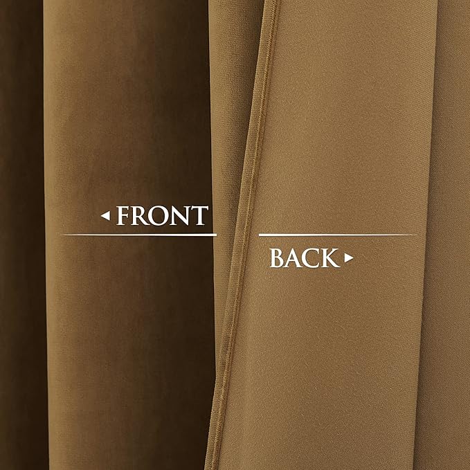 StangH Gold Brown Velvet Blackout Curtains 96 inches - Back Tab Rod Pocket Thermal Insulated Window Drapes for Bedroom, Privacy Protect Room Dividers for Nursery Room, W52 x L96, 2 Panels