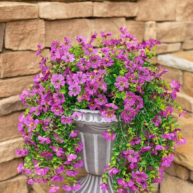 Artificial Flowers for Outdoors Garland Decoration, 2Pcs Purple Fake Hanging Flowers, UV & Fading Resistant, Faux Decor for Home Porch Patio Balcony Planter Yard