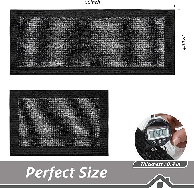 BEQHAUSE Kitchen Rugs and Mats Set of 2 Non-Slip Kitchen Mats for Floor, Absorbent and Stain Resistant Kitchen Runner, Machine Washable Rugs for Kitchen, Laundry & Sink, 24"x36"+24"x60", Black