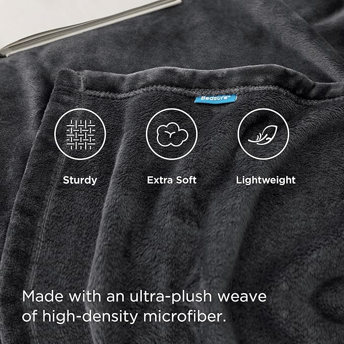 Bedsure GentleSoft Fleece Throw Blanket Dark Grey - 300GSM Blankets for Couch, Sofa, Bed, Soft Lightweight Plush Cozy Throws for Toddlers