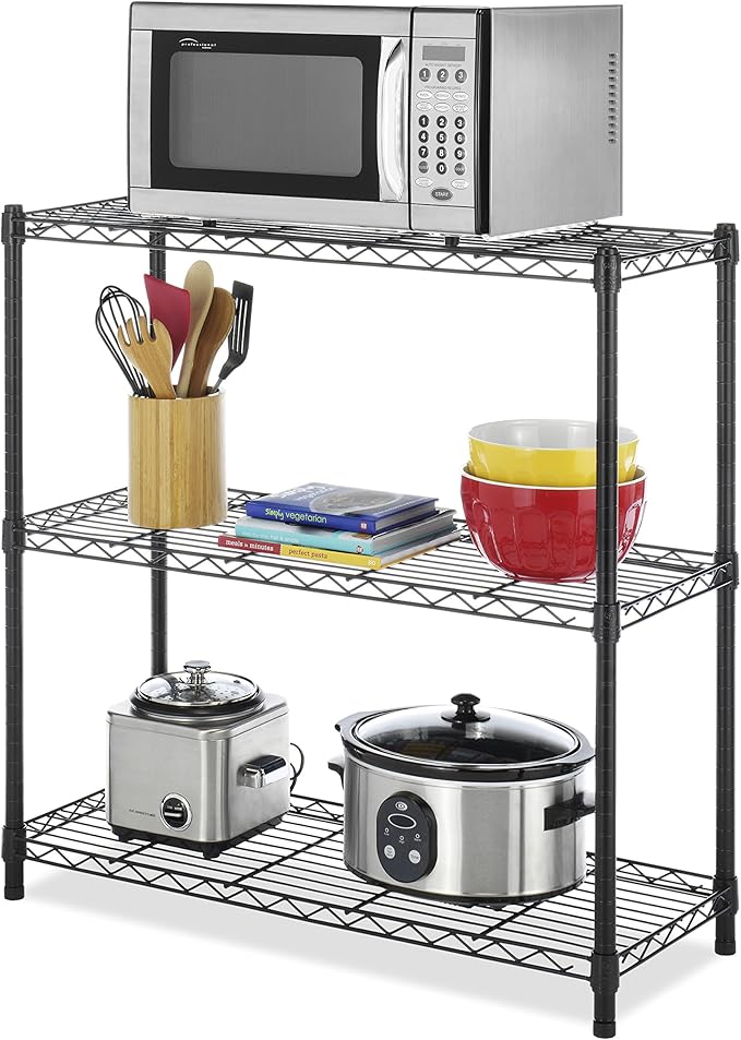 Whitmor 3 Tier Shelving Unit, Metal Storage Shelves, 400 lbs Capacity per Shelf, 1200 lbs Total, Adjustable Heavy Duty Shelf, Easy Assembly for Kitchen, Garage, Plant, 36"L x 14"W x 36"H, Black