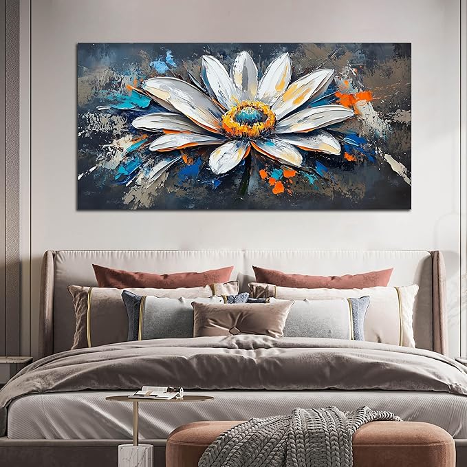 AOZEMI Large Canvas Wall Art for Living Room Bedroom Home Office White Flower Art Floral Picture Modern Artwork 29"x59"