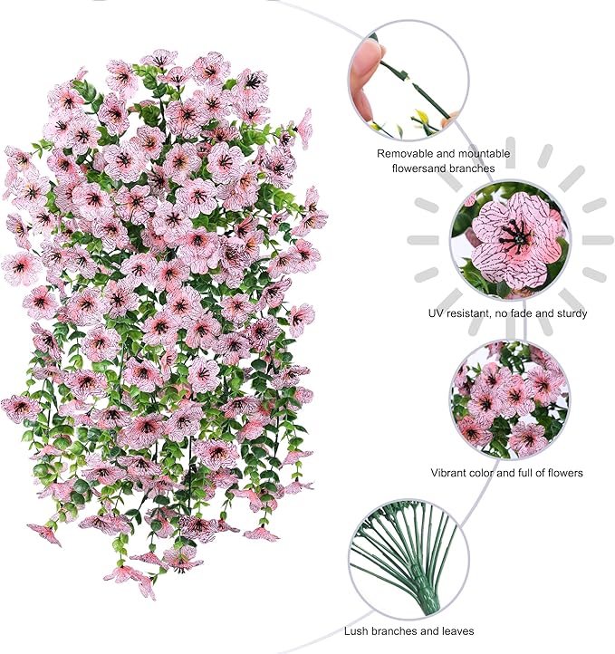 Artificial Flowers for Outdoors Decoration, 2Pcs Pink Fake Hanging Spring Summer Decor, Lifelike Plants, UV & Fading Resistant Flower for Porch Patio Balcony Planter Yard Home Garden