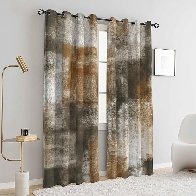 Asuexpect Abstract Curtains 2 Panels Abstract Rust Curtain Room Darkening Grommet Window Treatments Modern Decorative for Bedroom Living Room, 52x63 Inches, Tan