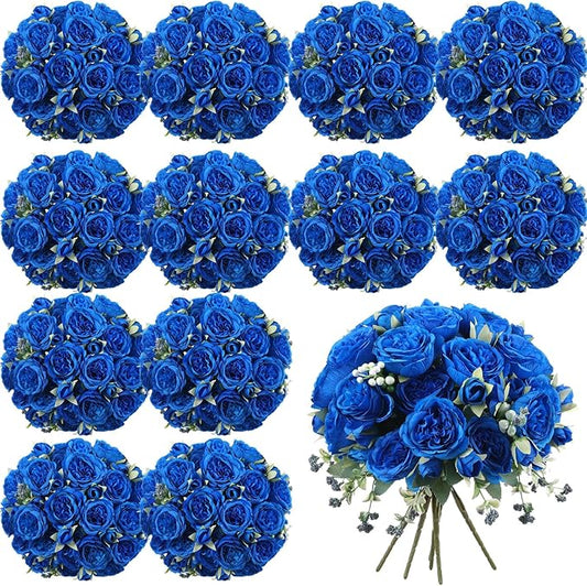 Geosar 16 Bundles Artificial Peonies Flowers Fake Silk Peony Bouquet Faux Peonies Flowers Bulk for Decoration Vase Florals Arrangements Wedding Party Table (Royal Blue)