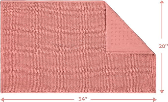 Cotton Paradise 100% Cotton Non Slip Bath Mats for Bathroom, 20x34 inch Soft Absorbent Quick Dry Machine Washable Floor Bath Mat, Coral
