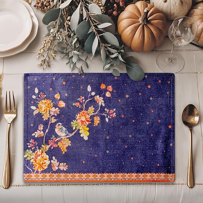 Maison d' Hermine Placemats Set of 4 100% Cotton Washable Cloth Place Mats, Reusable Table Mats for Kitchen Dining Decoration, Party, Wedding, Restaurant (Kelim - Infinity, 13" x 19")