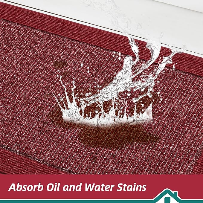 BEQHAUSE Kitchen Runner Rugs 24"x60", Kitchen Rugs Non-Slip Kitchen Mats for Floor, Absorbent and Stain Resistant Kitchen Mats, Machine Washable Rugs for Kitchen, Hallway, Laundry & Sink, Red